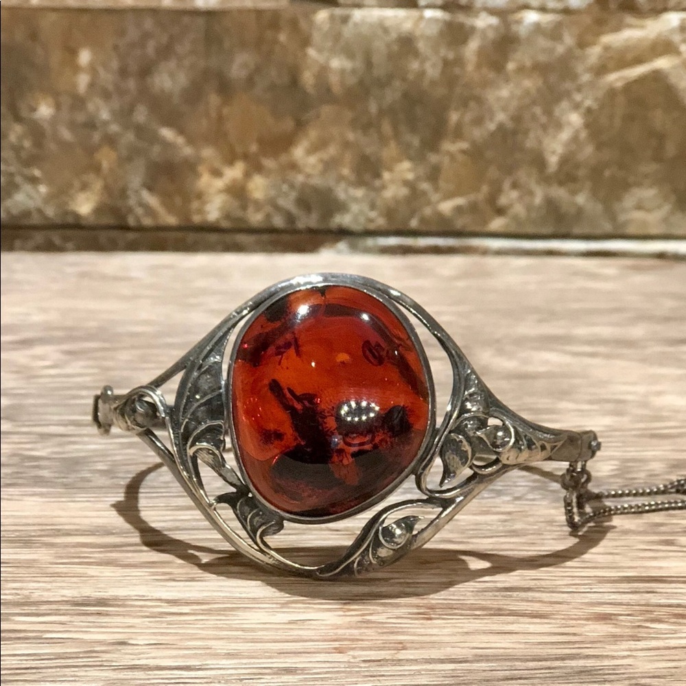 Vintage Sterling Silver Amber Bracelet